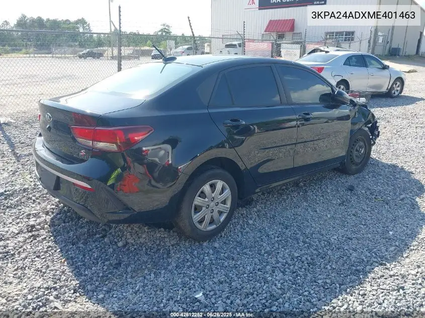 2021 Kia Rio S VIN: 3KPA24ADXME401463 Lot: 42612252