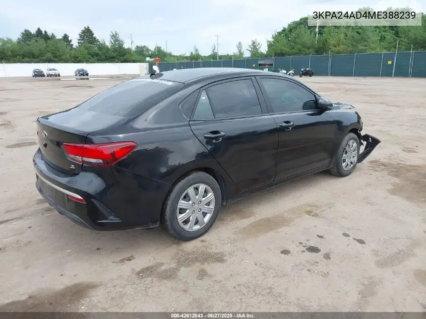 2021 Kia Rio S VIN: 3KPA24AD4ME388239 Lot: 42612843