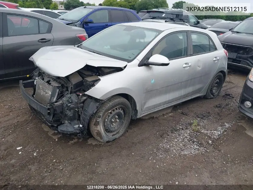 2022 Kia Rio S VIN: 3KPA25AD6NE512115 Lot: 12318200