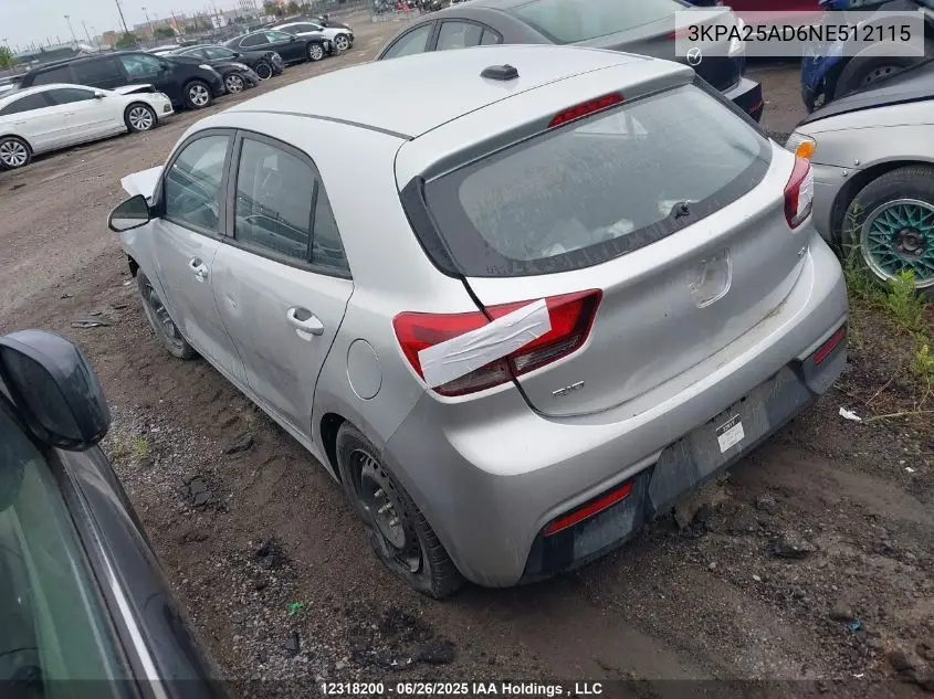 2022 Kia Rio S VIN: 3KPA25AD6NE512115 Lot: 12318200