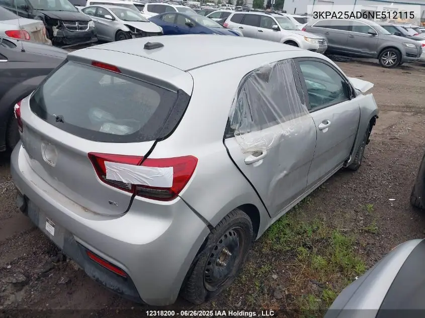 2022 Kia Rio S VIN: 3KPA25AD6NE512115 Lot: 12318200