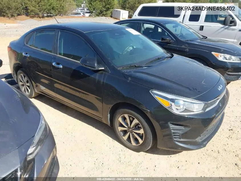 2022 Kia Rio S VIN: 3KPA24AD9NE458402 Lot: 42046422