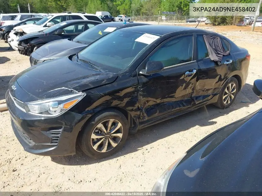 2022 Kia Rio S VIN: 3KPA24AD9NE458402 Lot: 42046422