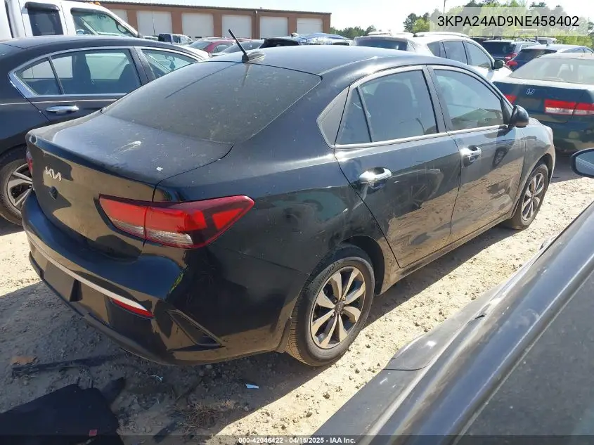 2022 Kia Rio S VIN: 3KPA24AD9NE458402 Lot: 42046422