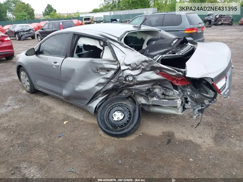 2022 Kia Rio S VIN: 3KPA24AD2NE431395 Lot: 42244976