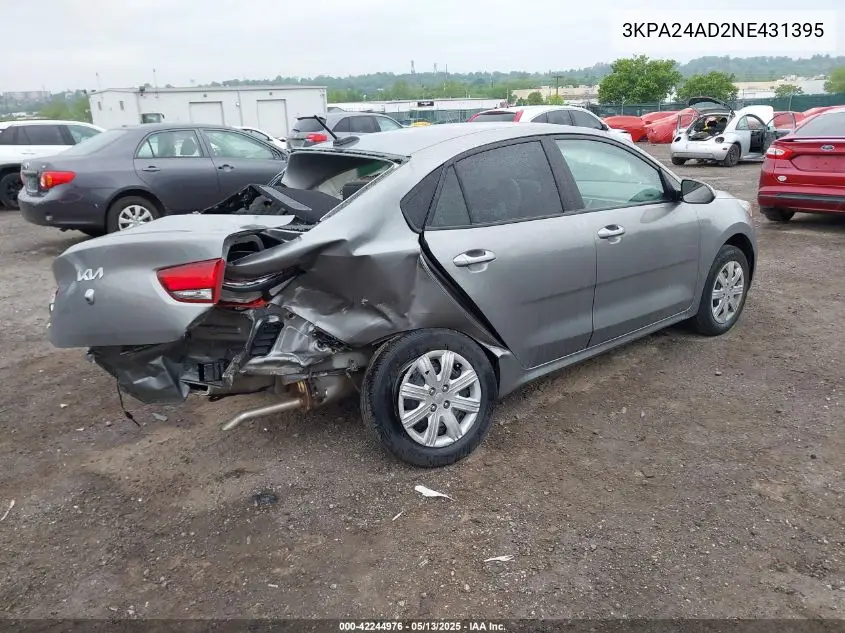 2022 Kia Rio S VIN: 3KPA24AD2NE431395 Lot: 42244976