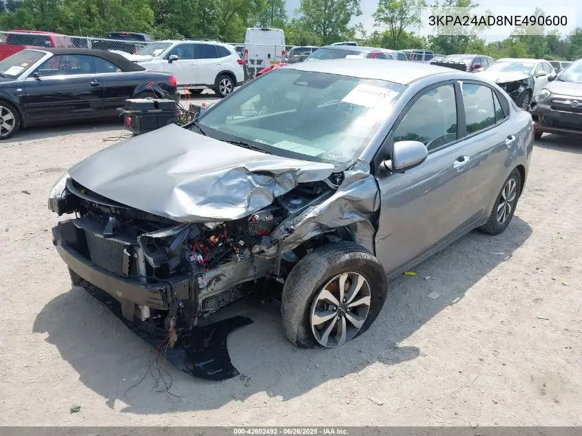 2022 Kia Rio S VIN: 3KPA24AD8NE490600 Lot: 42602492