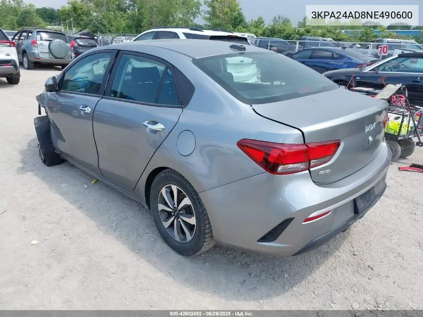 2022 Kia Rio S VIN: 3KPA24AD8NE490600 Lot: 42602492