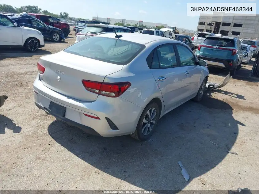 2022 Kia Rio S VIN: 3KPA24AD5NE468344 Lot: 42608123