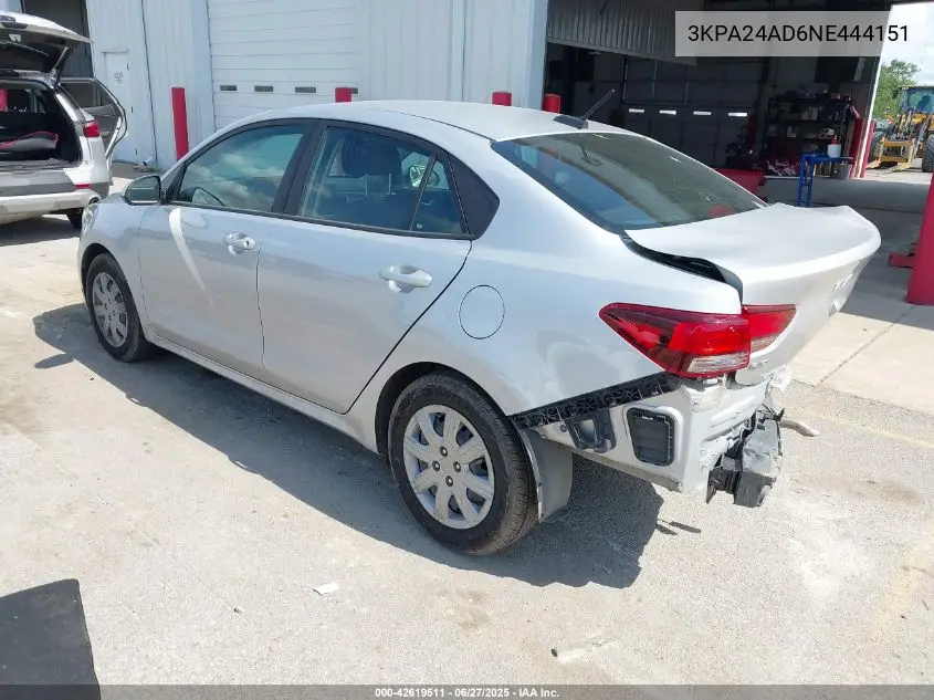 2022 Kia Rio Lx VIN: 3KPA24AD6NE444151 Lot: 42619511