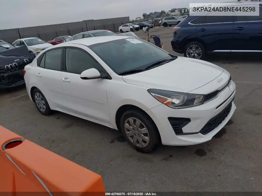 2022 Kia Rio Lx VIN: 3KPA24AD8NE445298 Lot: 42768370