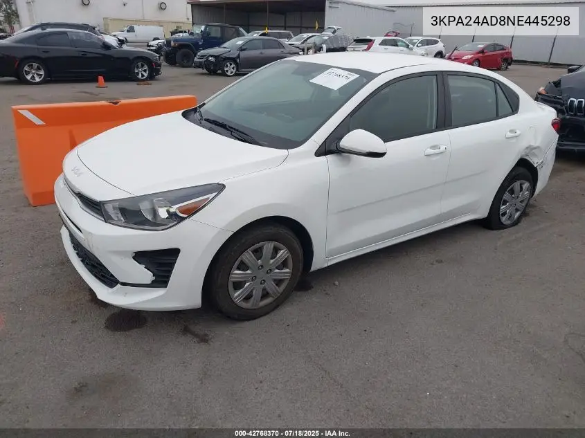 2022 Kia Rio Lx VIN: 3KPA24AD8NE445298 Lot: 42768370