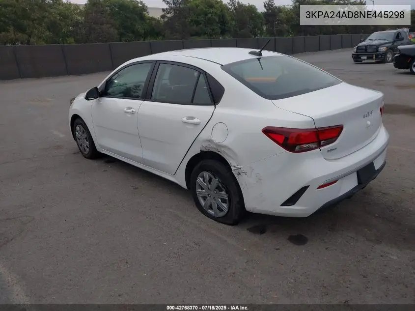 2022 Kia Rio Lx VIN: 3KPA24AD8NE445298 Lot: 42768370