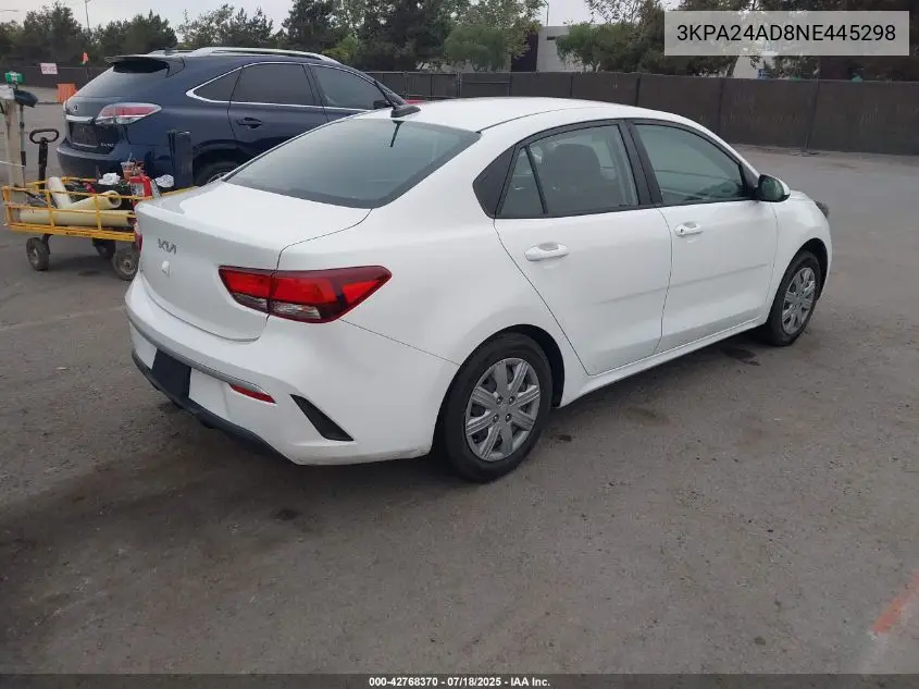 2022 Kia Rio Lx VIN: 3KPA24AD8NE445298 Lot: 42768370