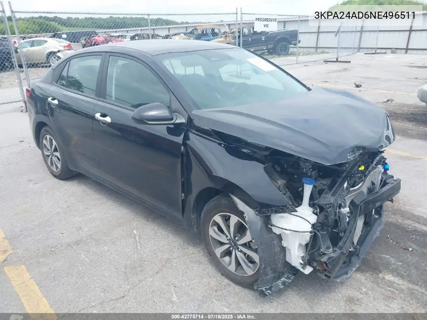 2022 Kia Rio S VIN: 3KPA24AD6NE496511 Lot: 42775714