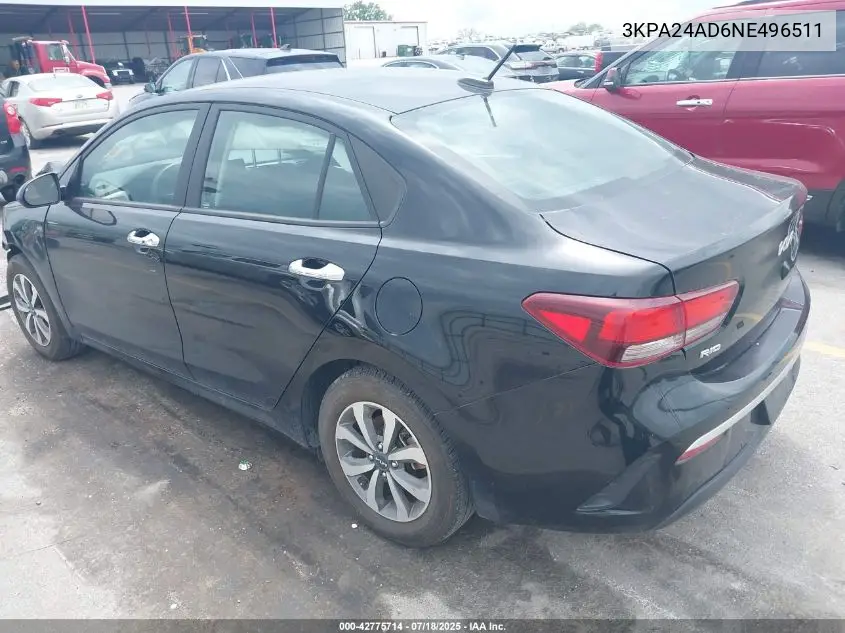 2022 Kia Rio S VIN: 3KPA24AD6NE496511 Lot: 42775714