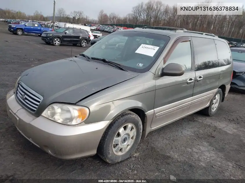 2003 Kia Sedona Ex/Lx VIN: KNDUP131636378834 Lot: 42016556