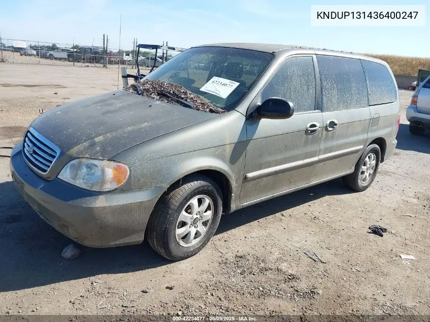 2003 Kia Sedona Ex/Lx VIN: KNDUP131436400247 Lot: 42234077