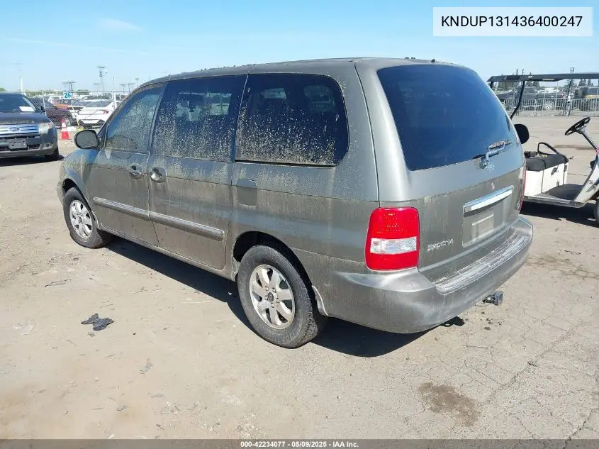 2003 Kia Sedona Ex/Lx VIN: KNDUP131436400247 Lot: 42234077