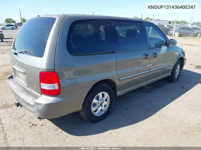 2003 Kia Sedona Ex/Lx VIN: KNDUP131436400247 Lot: 42234077