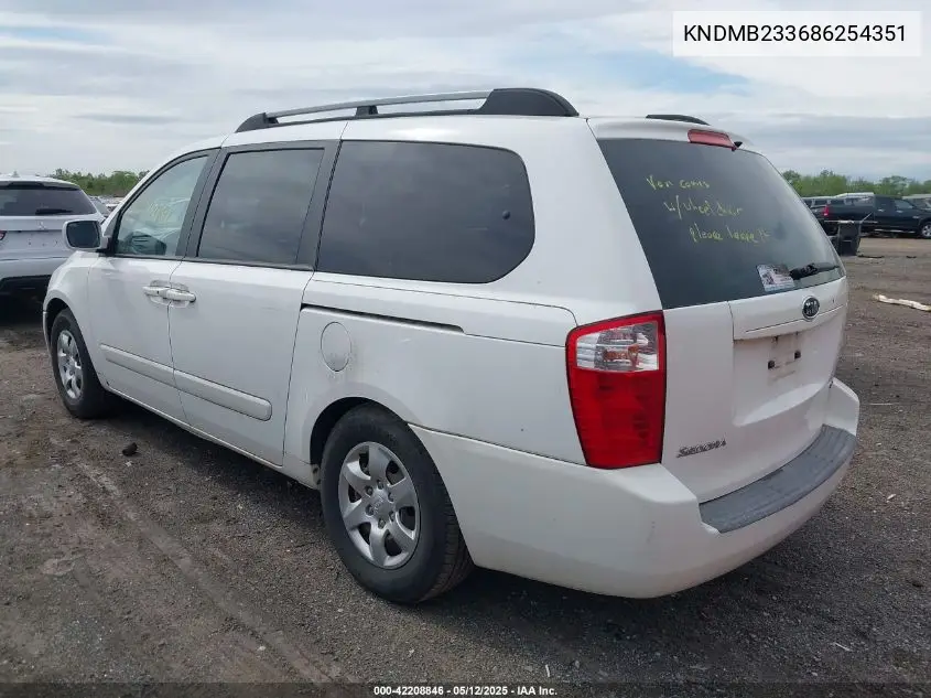 2008 Kia Sedona Ex/Lx VIN: KNDMB233686254351 Lot: 42208846
