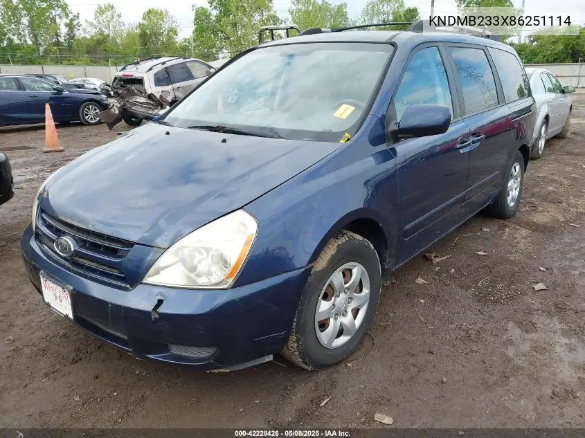2008 Kia Sedona Lx VIN: KNDMB233X86251114 Lot: 42228426