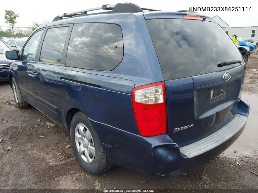2008 Kia Sedona Lx VIN: KNDMB233X86251114 Lot: 42228426