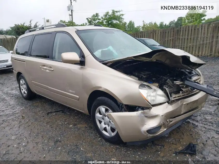 2008 Kia Sedona Lx VIN: KNDMB233886194119 Lot: 42242605