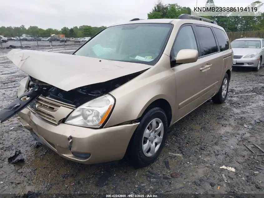 2008 Kia Sedona Lx VIN: KNDMB233886194119 Lot: 42242605