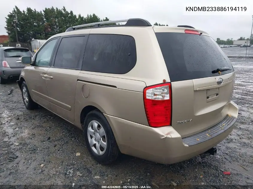2008 Kia Sedona Lx VIN: KNDMB233886194119 Lot: 42242605