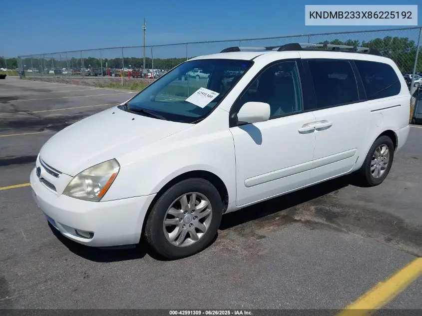 2008 Kia Sedona Ex VIN: KNDMB233X86225192 Lot: 42591309
