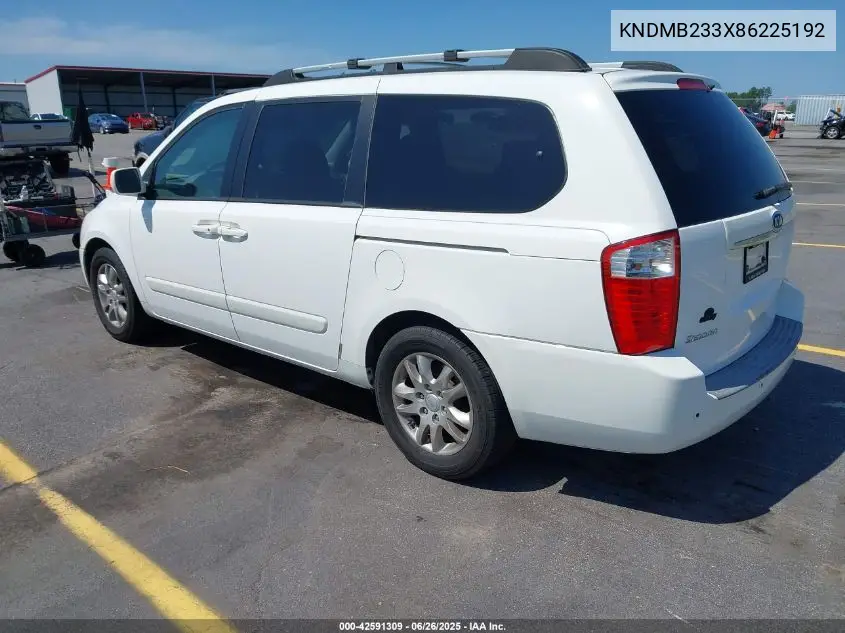 2008 Kia Sedona Ex VIN: KNDMB233X86225192 Lot: 42591309