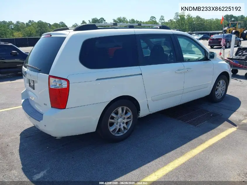 2008 Kia Sedona Ex VIN: KNDMB233X86225192 Lot: 42591309