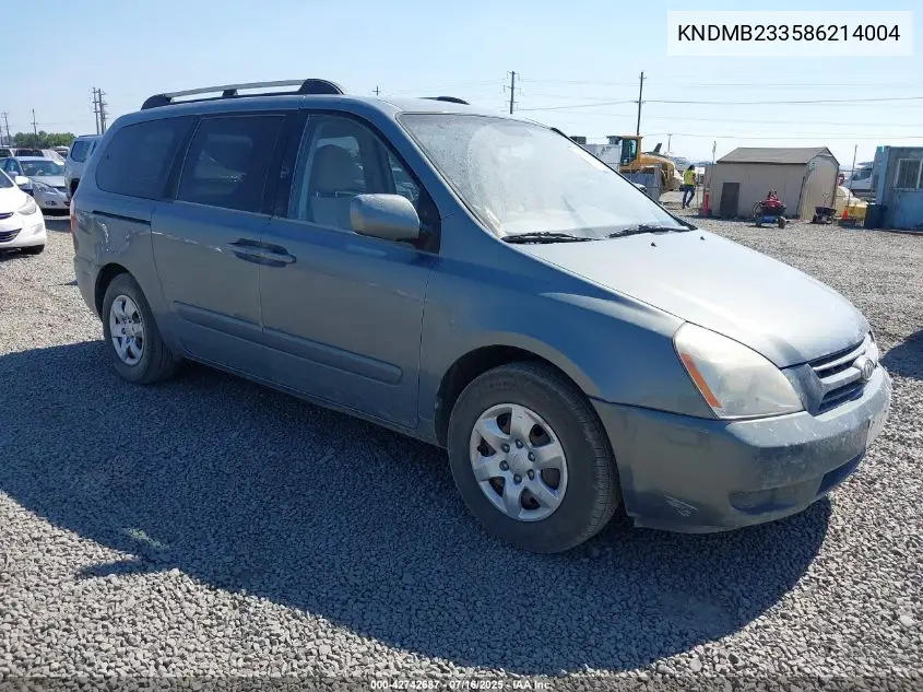 2008 Kia Sedona Lx VIN: KNDMB233586214004 Lot: 42742687