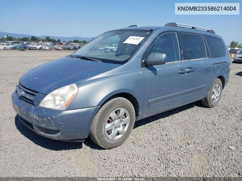 2008 Kia Sedona Lx VIN: KNDMB233586214004 Lot: 42742687