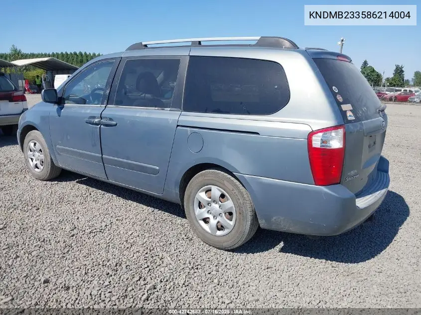 2008 Kia Sedona Lx VIN: KNDMB233586214004 Lot: 42742687