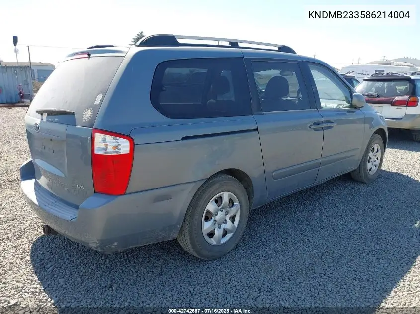 2008 Kia Sedona Lx VIN: KNDMB233586214004 Lot: 42742687