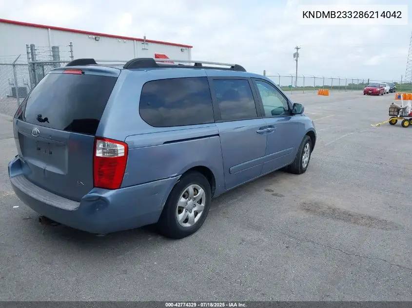 2008 Kia Sedona Lx VIN: KNDMB233286214042 Lot: 42774329