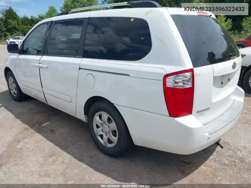 2009 Kia Sedona Lx VIN: KNDMB233596322432 Lot: 42595445