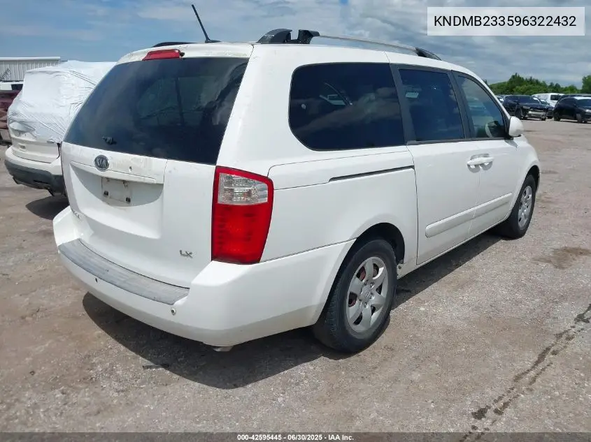 2009 Kia Sedona Lx VIN: KNDMB233596322432 Lot: 42595445
