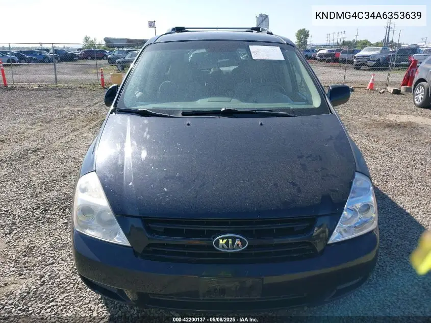 2010 Kia Sedona Lx VIN: KNDMG4C34A6353639 Lot: 42200137