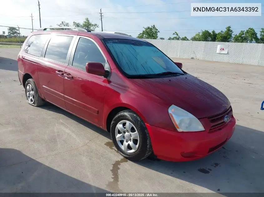 2010 Kia Sedona Lx VIN: KNDMG4C31A6343392 Lot: 42240915