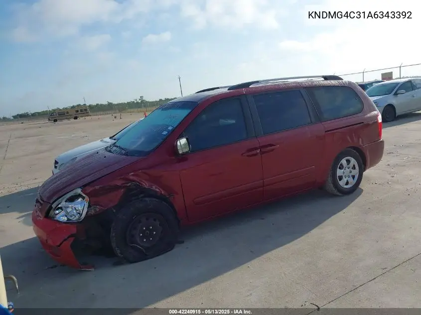 2010 Kia Sedona Lx VIN: KNDMG4C31A6343392 Lot: 42240915