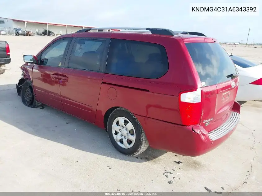 2010 Kia Sedona Lx VIN: KNDMG4C31A6343392 Lot: 42240915