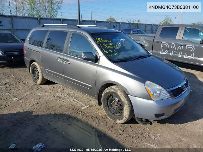 2011 Kia Sedona Lx VIN: KNDMG4C73B6381100 Lot: 12274030