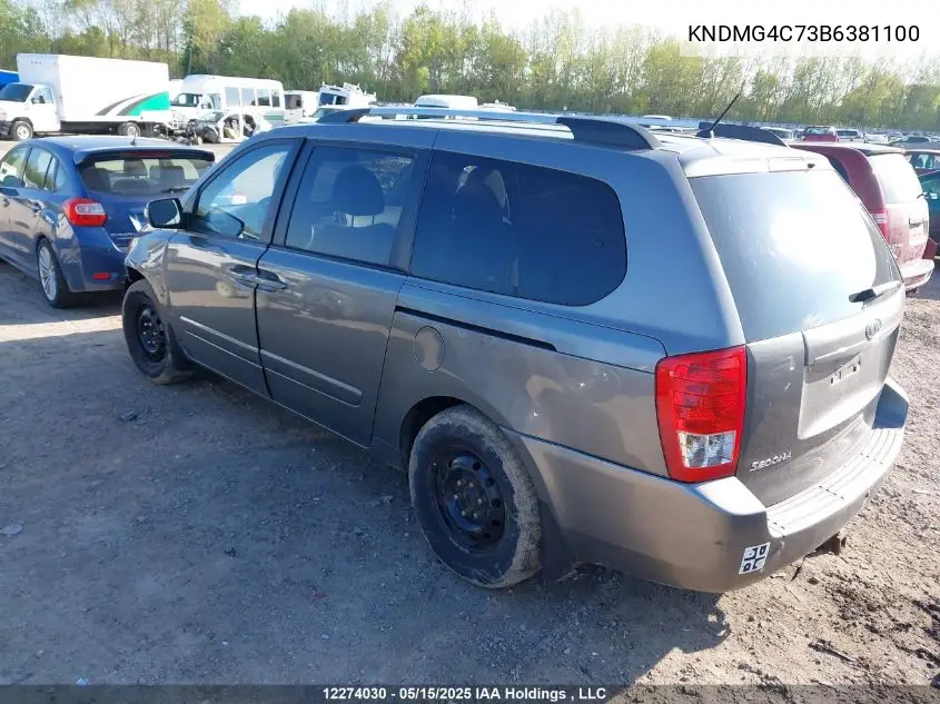 2011 Kia Sedona Lx VIN: KNDMG4C73B6381100 Lot: 12274030