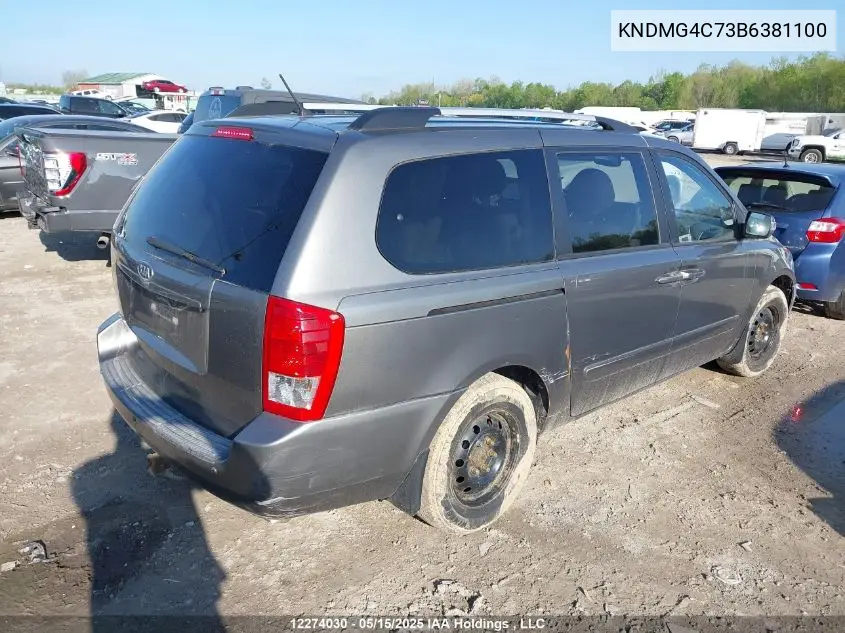 2011 Kia Sedona Lx VIN: KNDMG4C73B6381100 Lot: 12274030