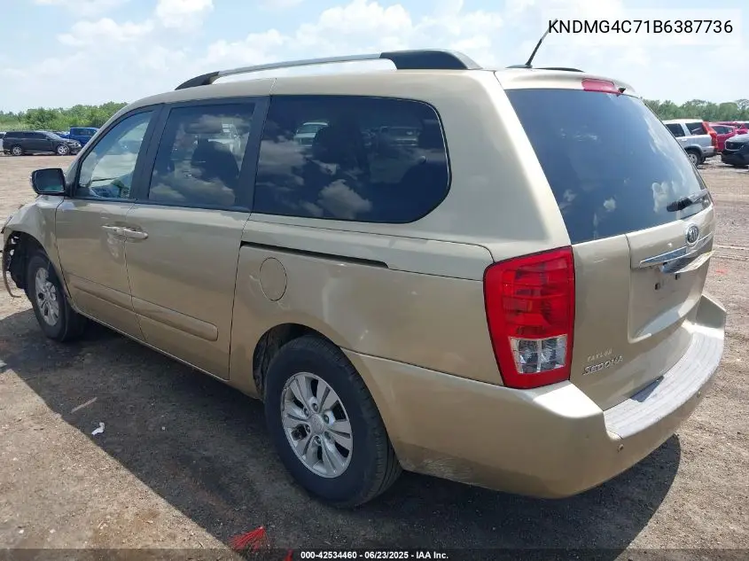 2011 Kia Sedona Lx VIN: KNDMG4C71B6387736 Lot: 42534460
