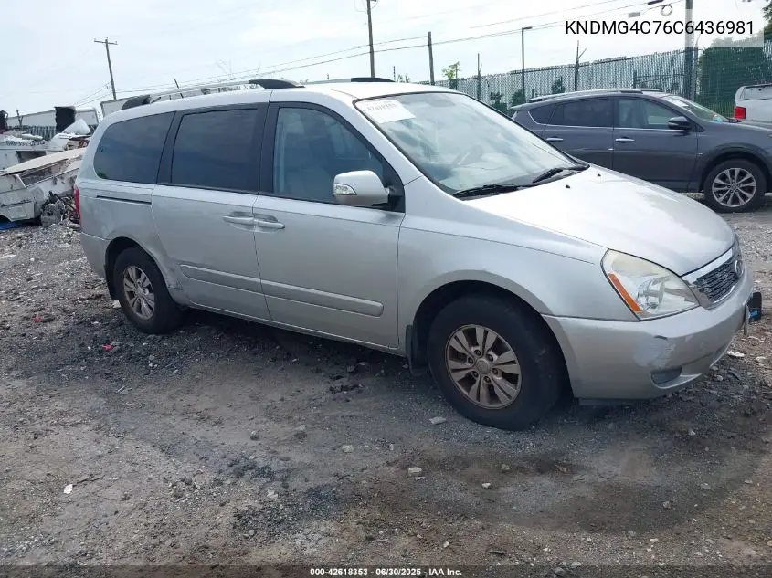2012 Kia Sedona Lx VIN: KNDMG4C76C6436981 Lot: 42618353