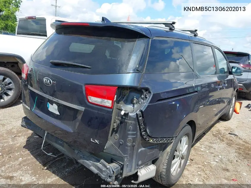 2016 Kia Sedona Lx VIN: KNDMB5C13G6202013 Lot: 42230496